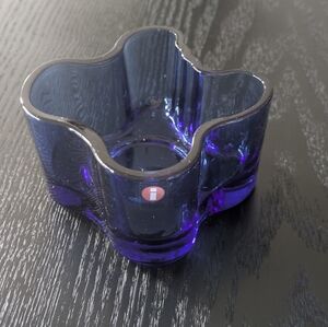 IITTALA Alvar Aalto Blue GLASS Votive TEALIGHT CANDLE HOLDER